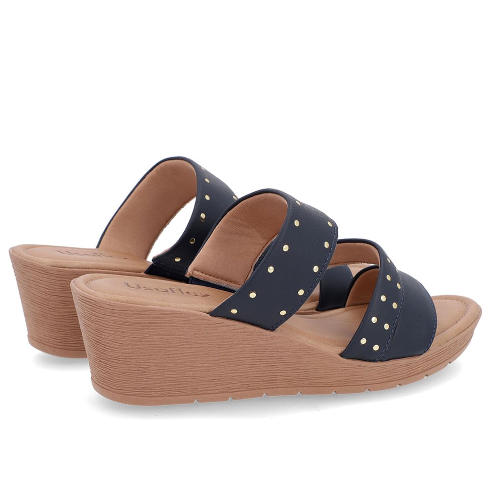 Tamanco Rebite Couro Azul Anabela Azul 3