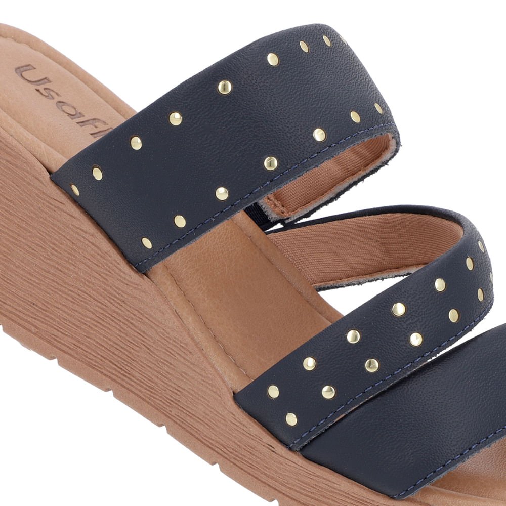 Tamanco Rebite Couro Azul Anabela Azul 4