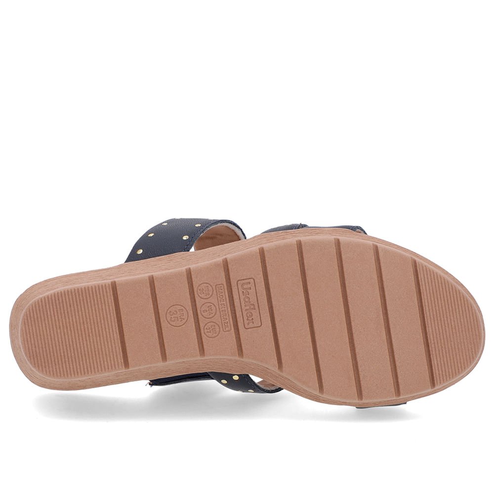 Tamanco Rebite Couro Azul Anabela Azul 5