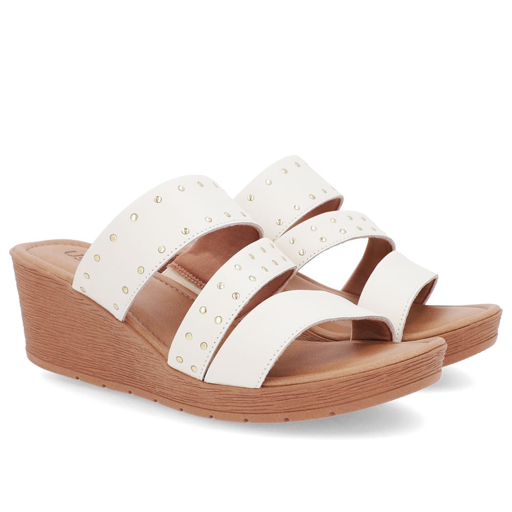 Tamanco Rebite Couro Branco Marfim Anabela Branco 2