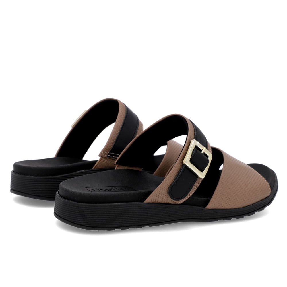 Slide Marrom Preto Couro Plataforma Fivela