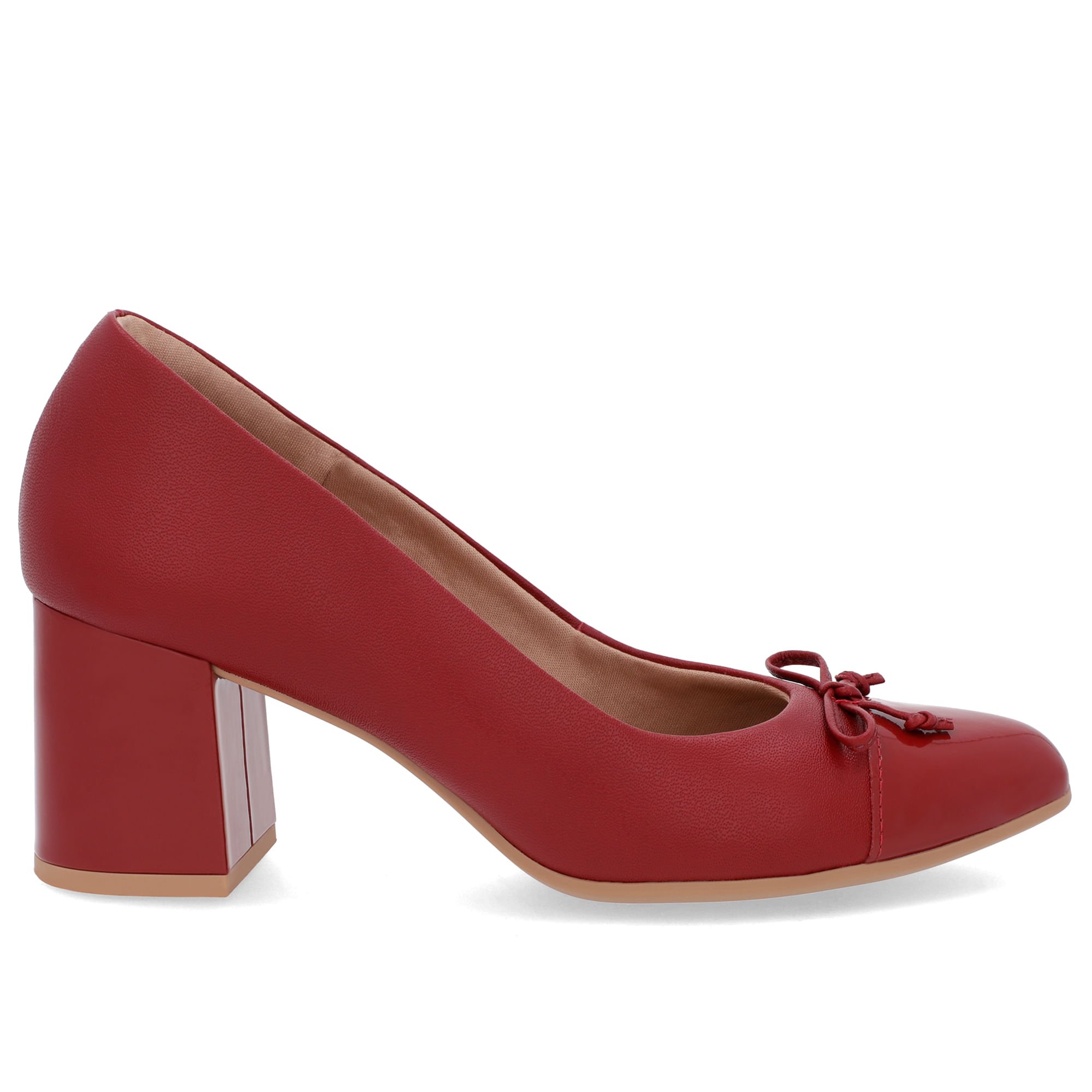 Scarpin Salto Bloco Couro Verniz Bico Verniz