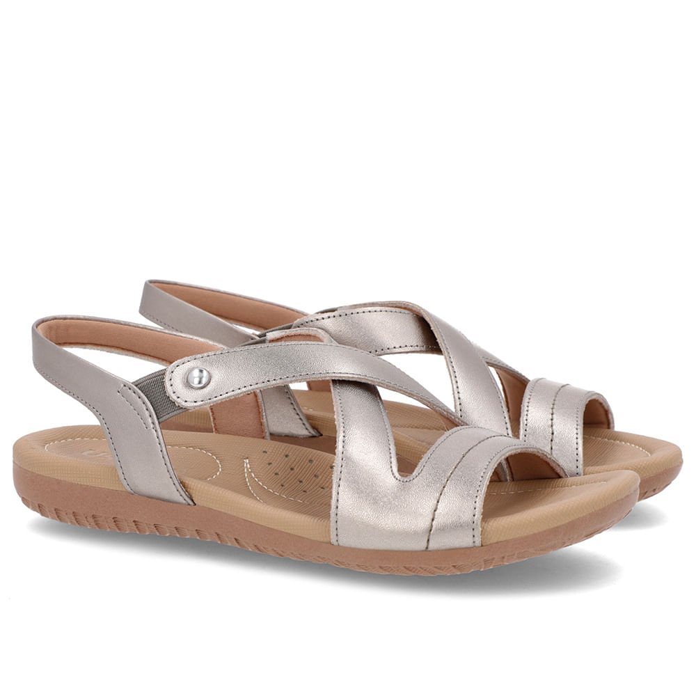 Sandália Rasteira Couro Aço Elástico Cinza 2