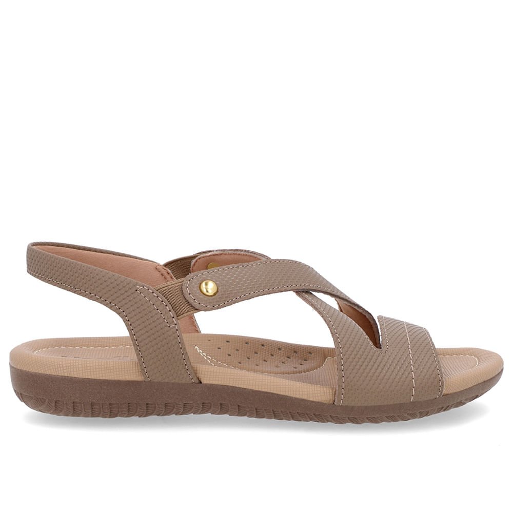 Sandália Rasteira Couro Marrom Elástico