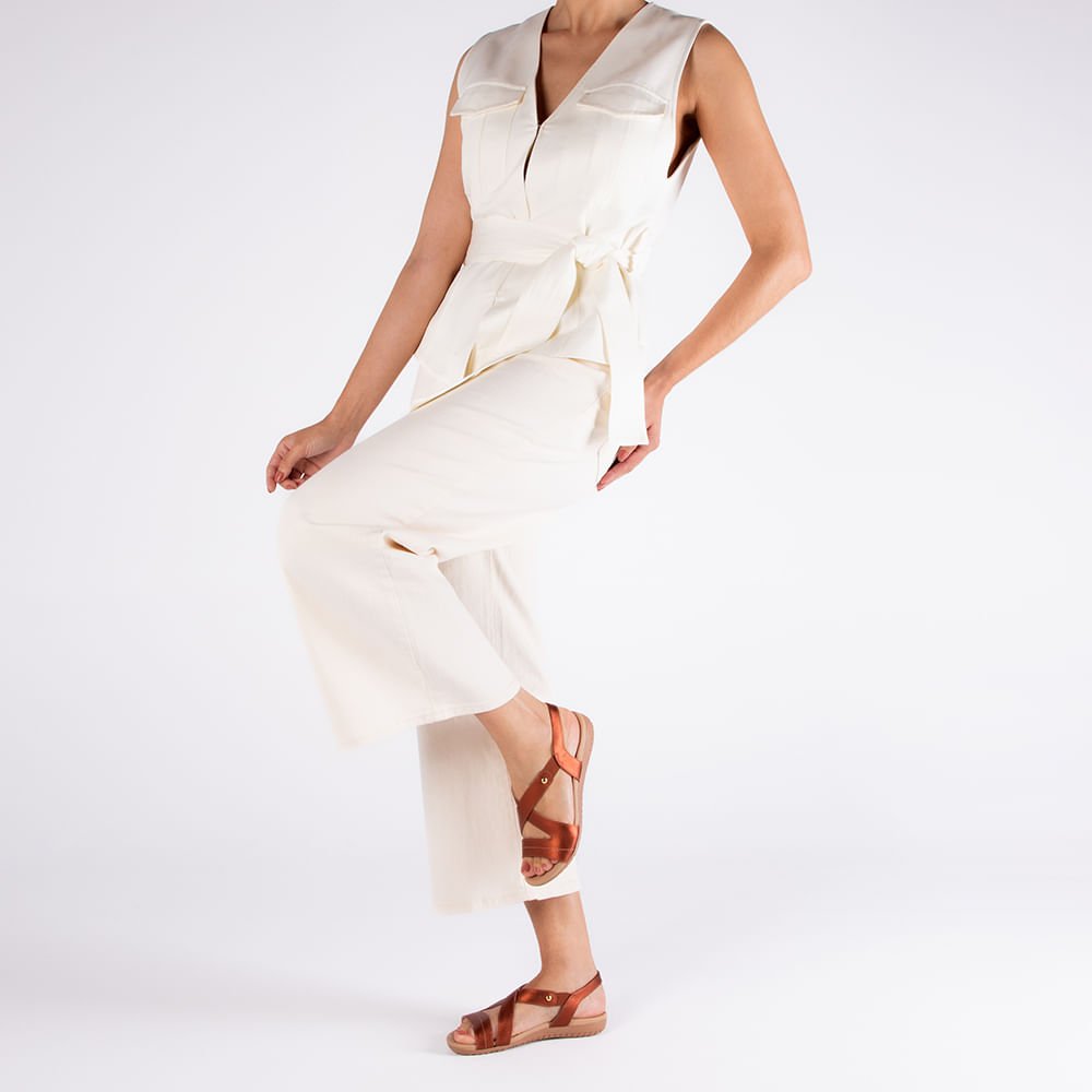 Sandália Rasteira Couro Metalizado Cobre Elástico Marrom 4