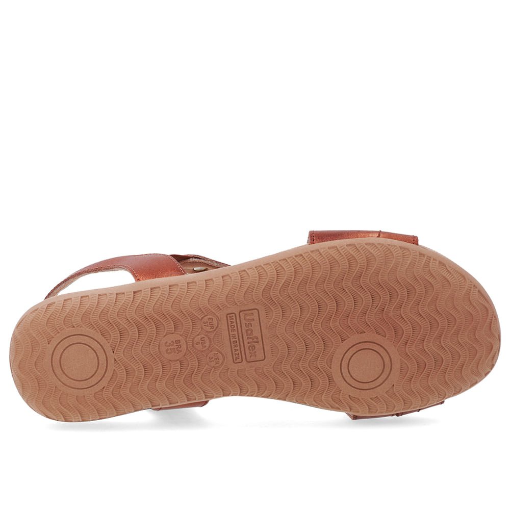 Sandália Rasteira Couro Metalizado Cobre Elástico Marrom 5