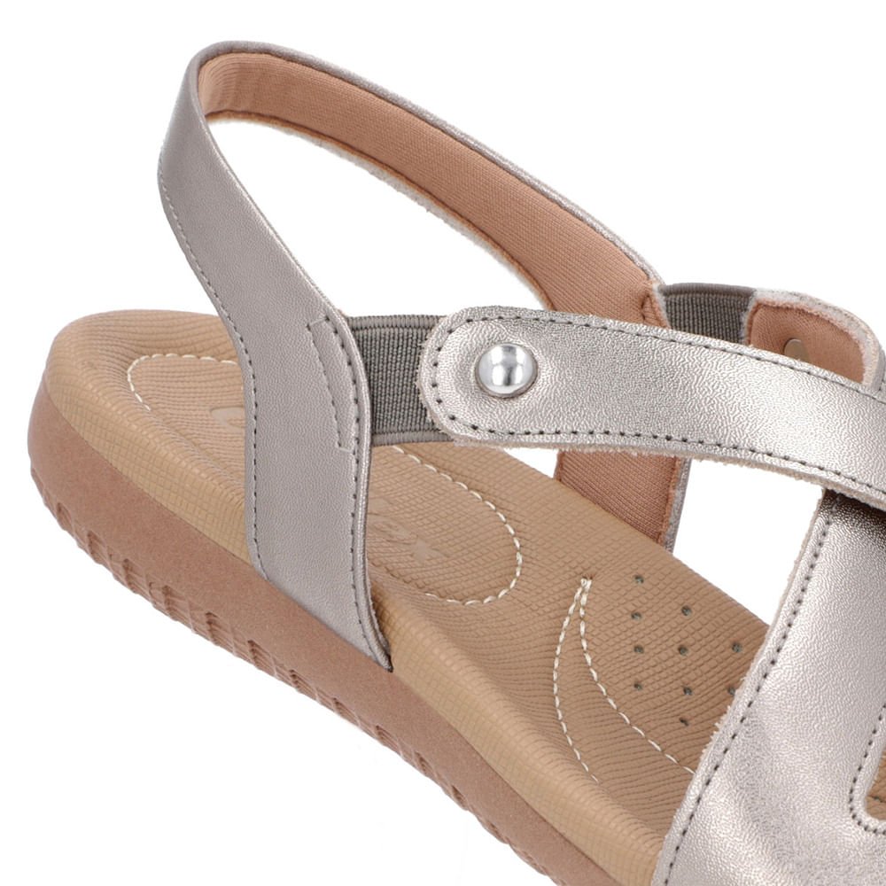 Sandália Rasteira Couro Aço Elástico Cinza 4