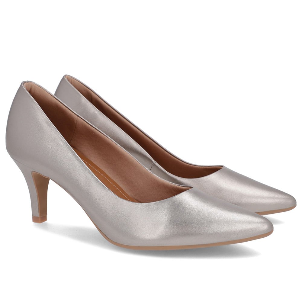 Scarpin Aço Salto Fino Couro Cinza 2