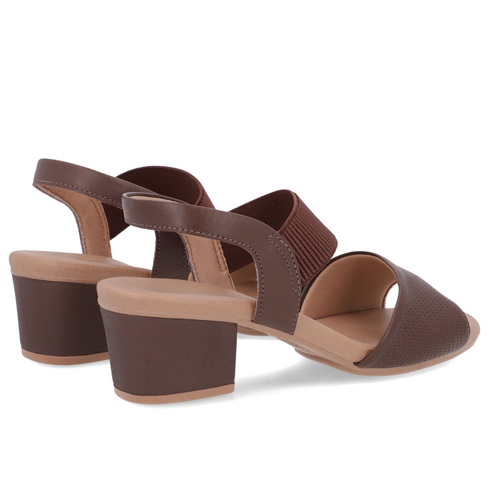 Sandália Salto Bloco Couro Marrom Elástico Marrom 3