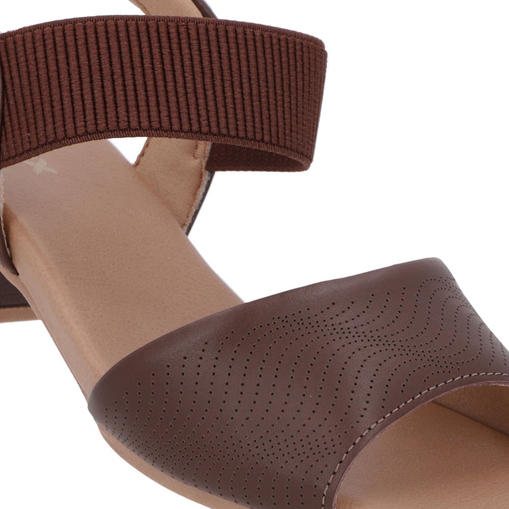 Sandália Salto Bloco Couro Marrom Elástico Marrom 4