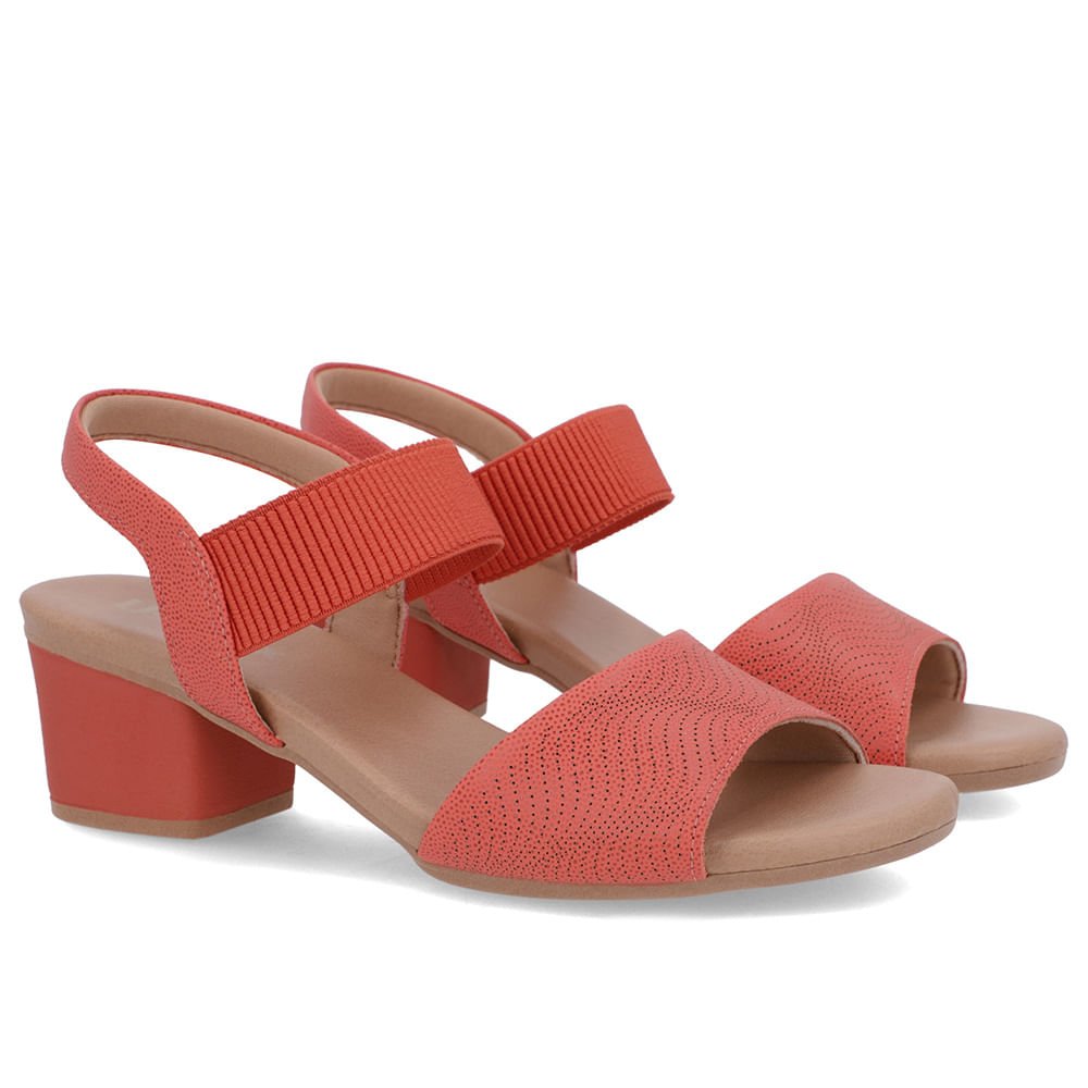 Sandália Salto Bloco Couro Laranja Elástico Laranja 2