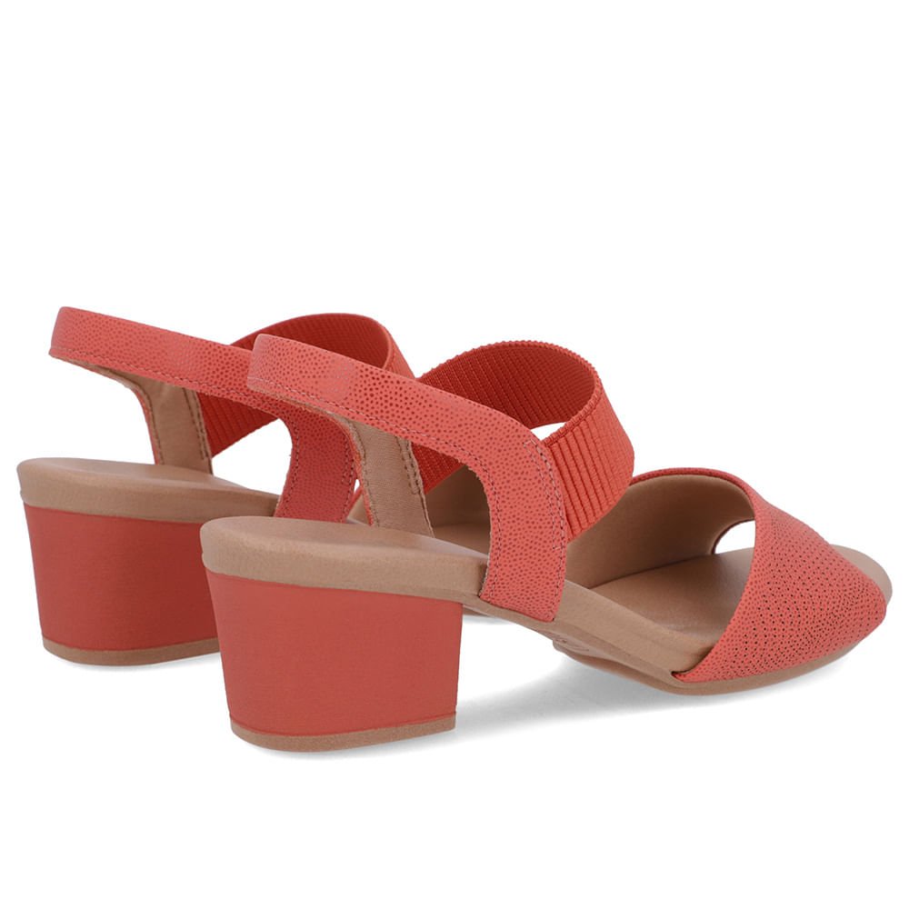 Sandália Salto Bloco Couro Laranja Elástico Laranja 3