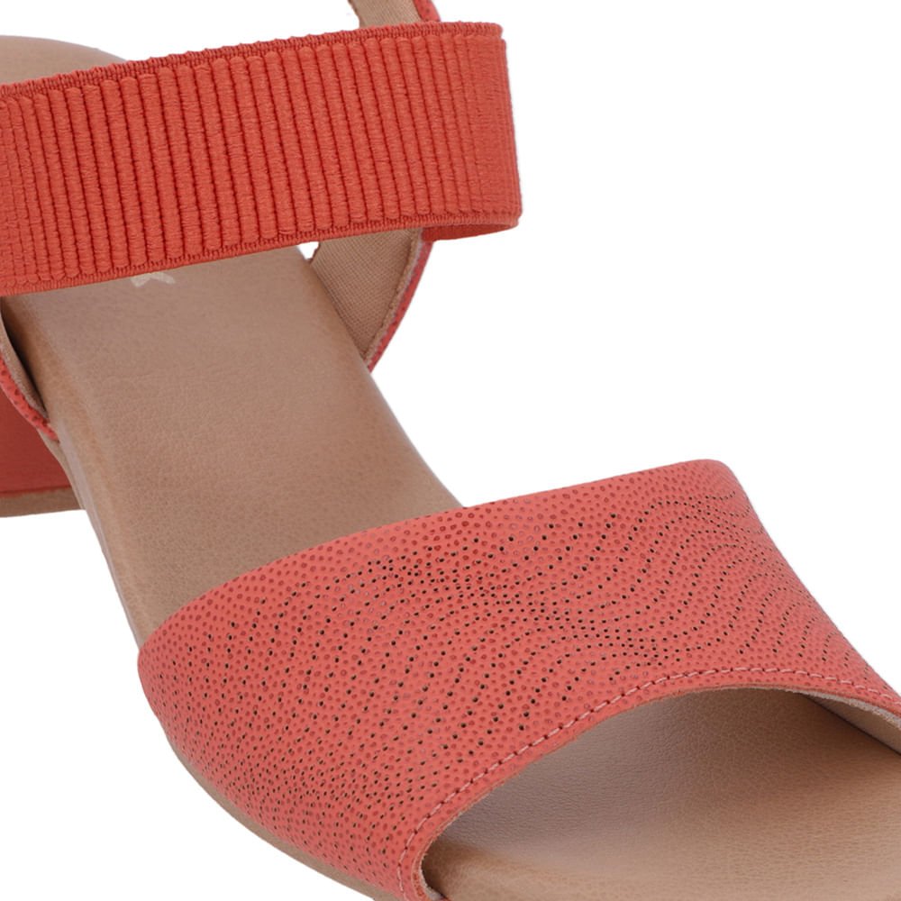 Sandália Salto Bloco Couro Laranja Elástico Laranja 4