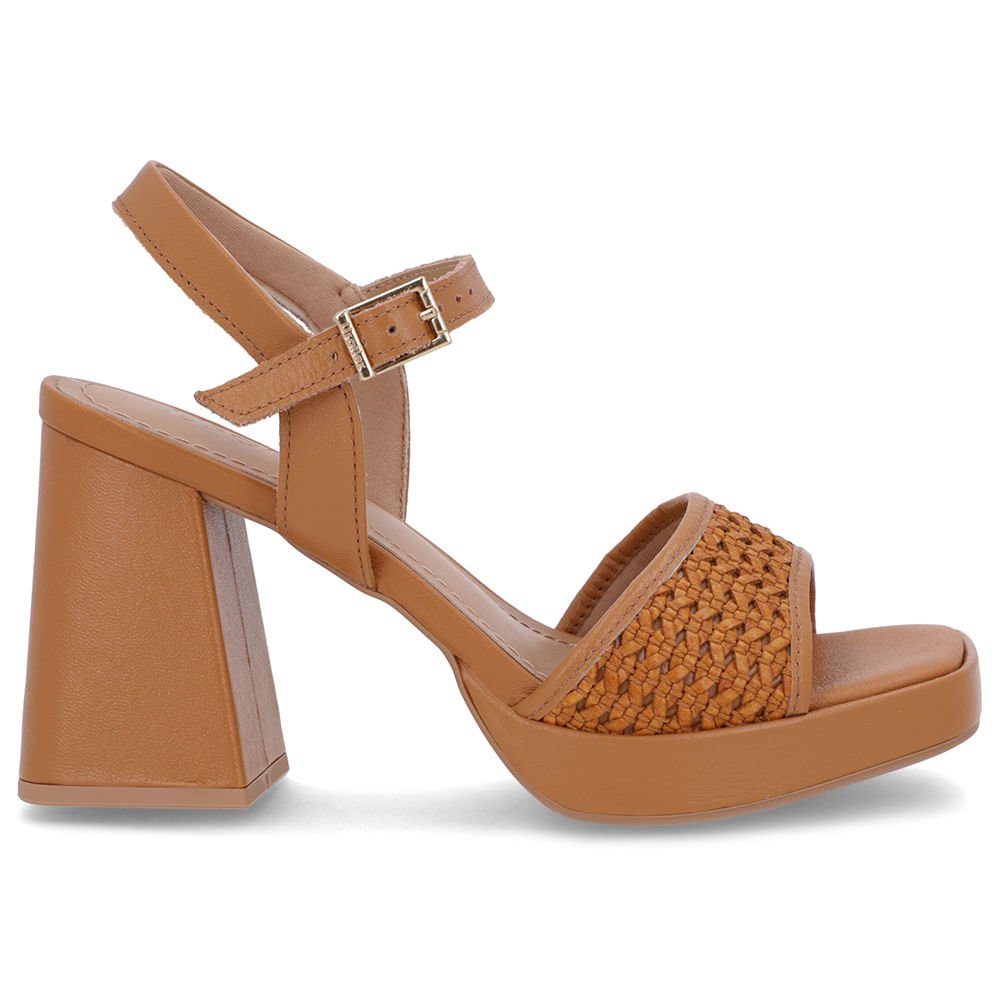 Sandália Salto Alto Couro Marrom Tira Trançada