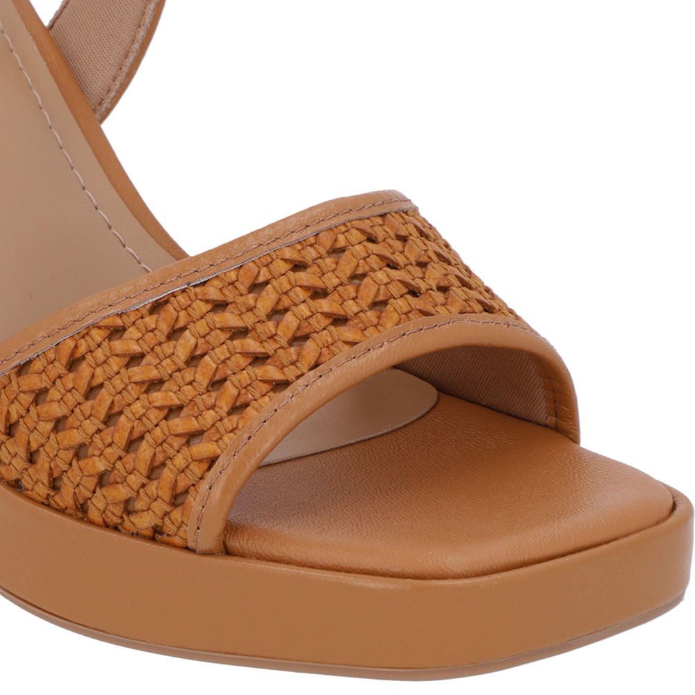 Sandália Salto Alto Couro Marrom Tira Trançada Marrom 4