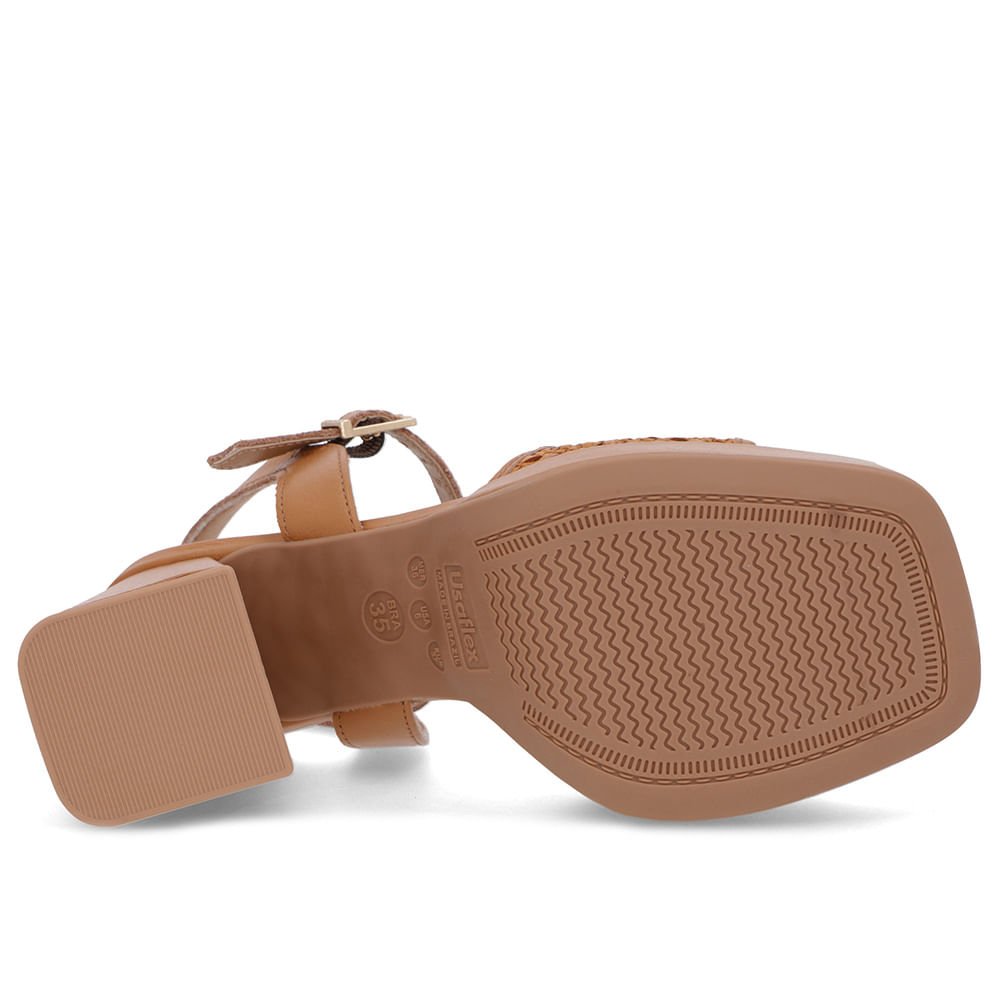 Sandália Salto Alto Couro Marrom Tira Trançada Marrom 5