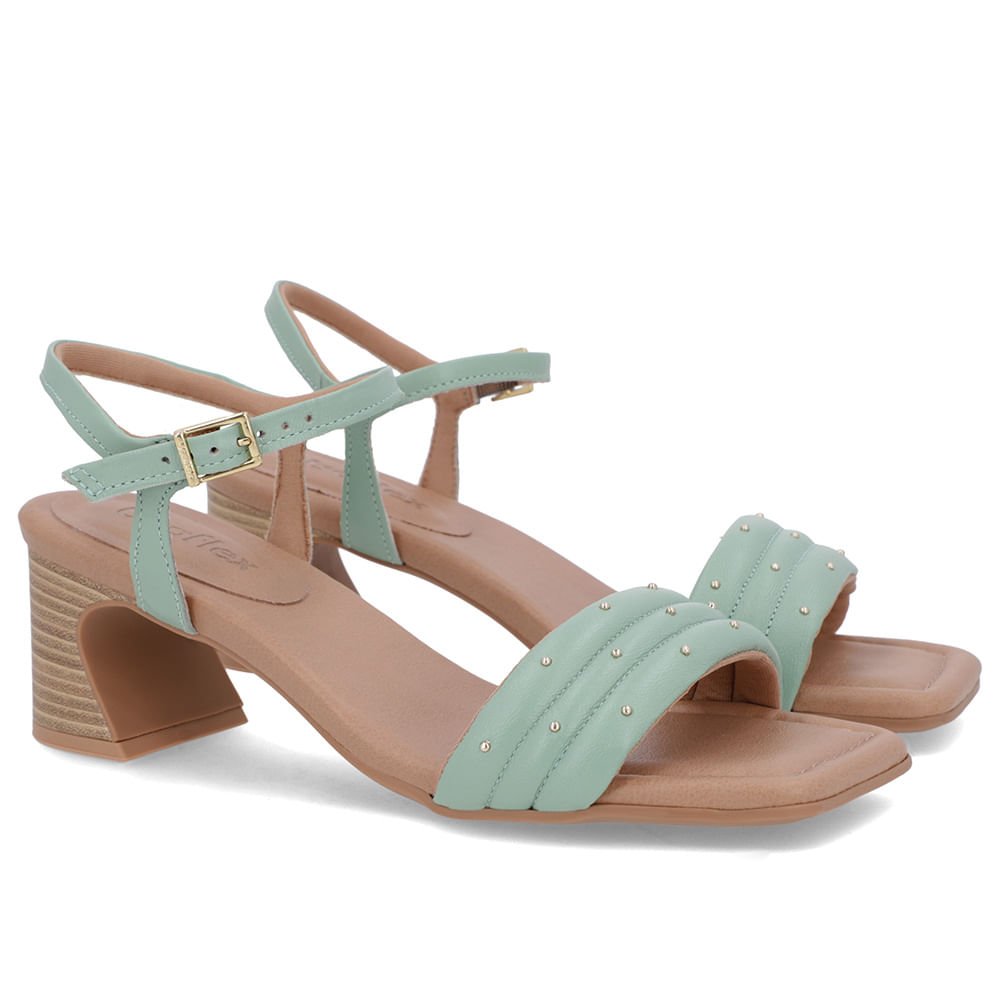 Sandália Salto Geométrico Couro Verde Verde 2