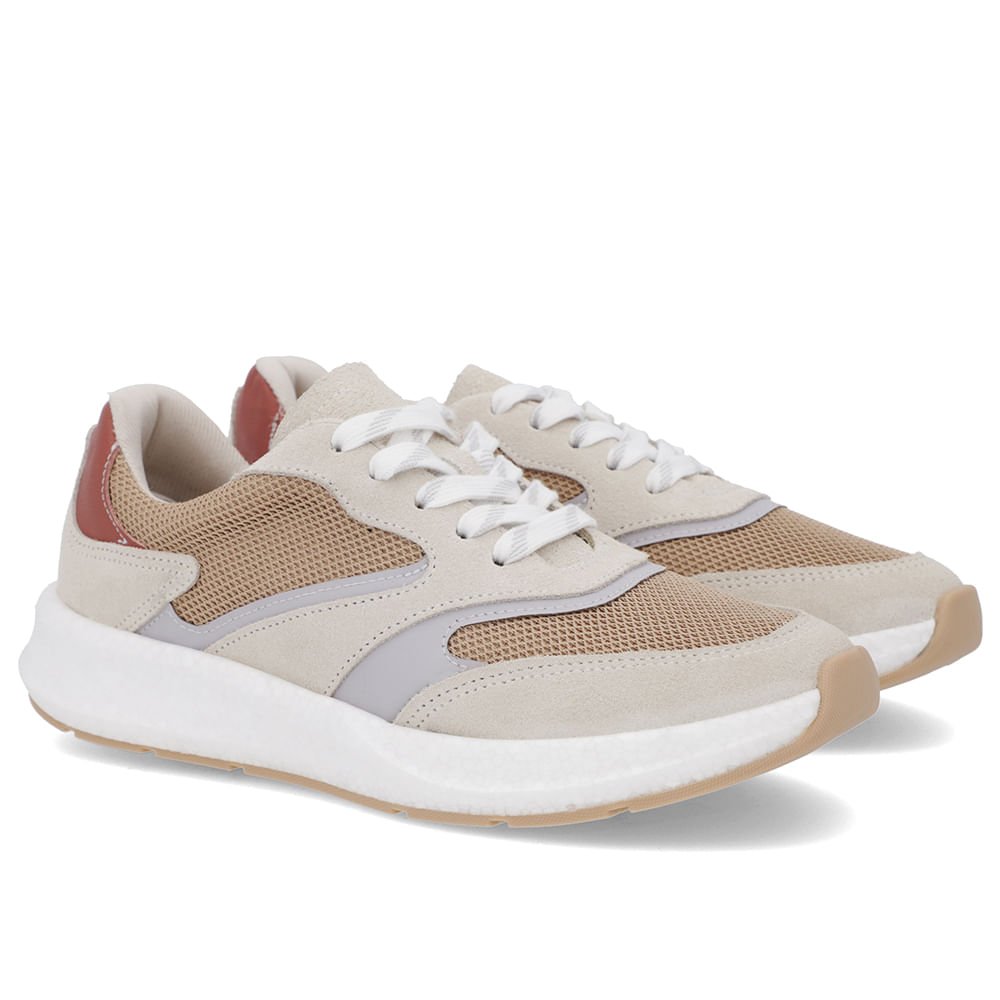 Tênis Cinza Couro Cadarço Detalhe Tecido Cinza 2