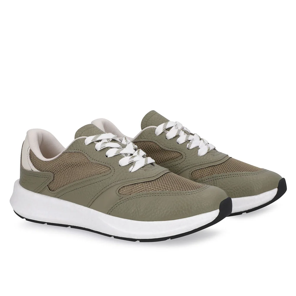 Tênis Verde Couro Cadarço Detalhe Tecido Verde 2