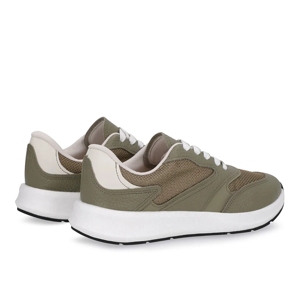 Tênis Verde Couro Cadarço Detalhe Tecido Verde 3