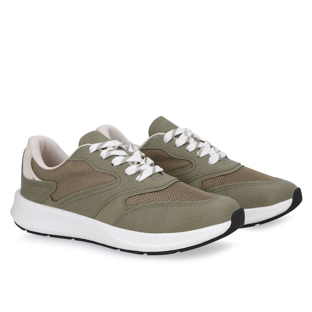 Tênis Verde Couro Cadarço Detalhe Tecido Verde 2