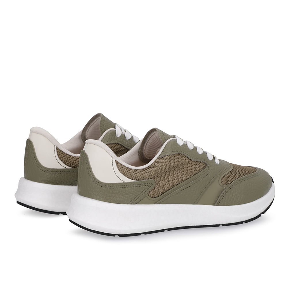 Tênis Verde Couro Cadarço Detalhe Tecido Verde 3