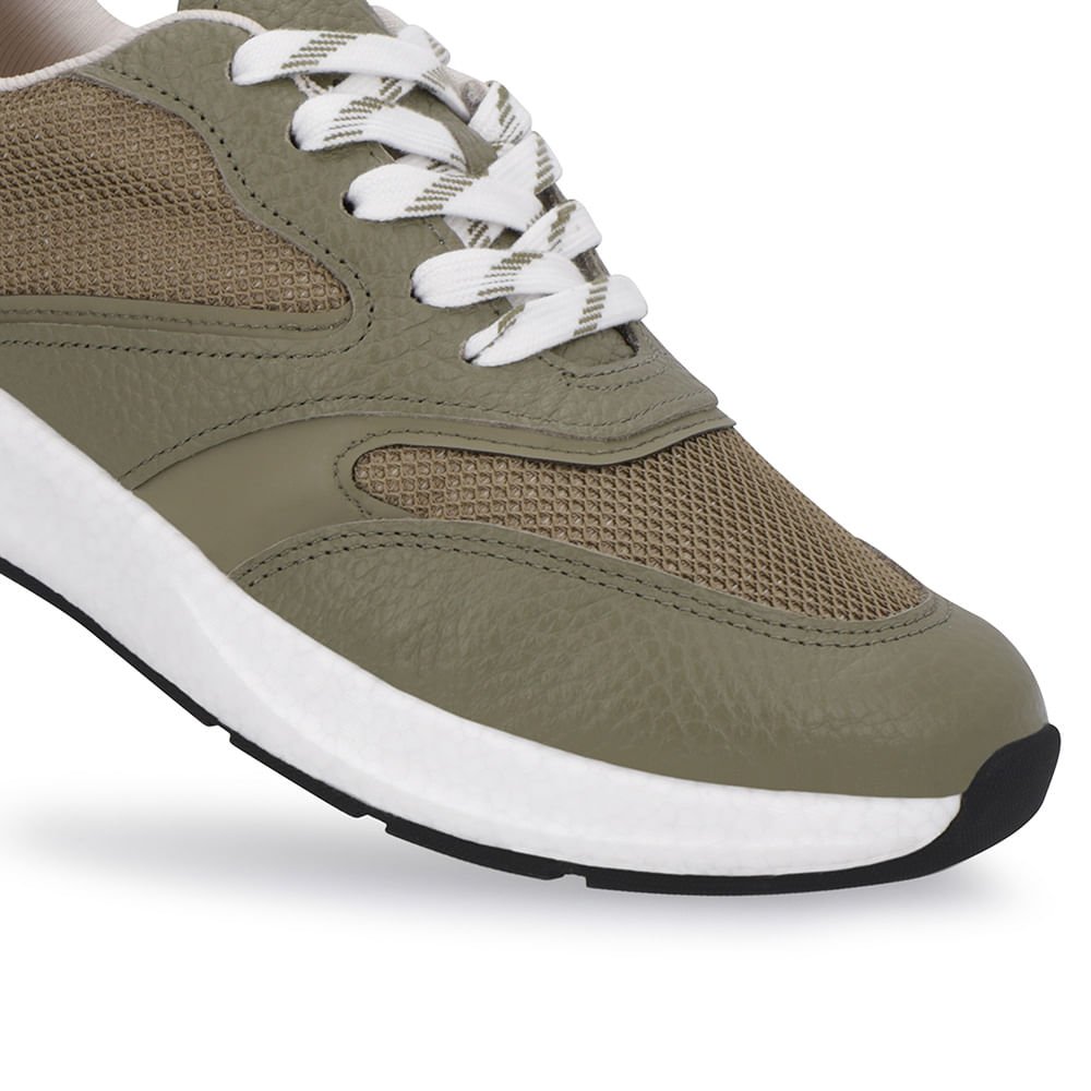 Tênis Verde Couro Cadarço Detalhe Tecido Verde 4