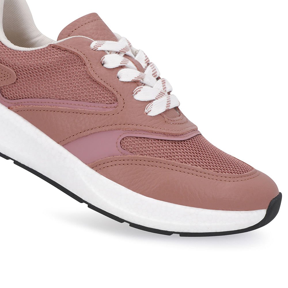 Tênis Rosa Couro Cadarço Detalhe Tecido Rosa 4