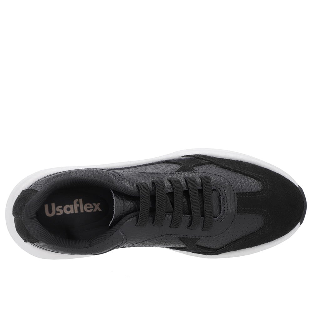 Tênis Preto Couro Cadarço Elástico Preto 4