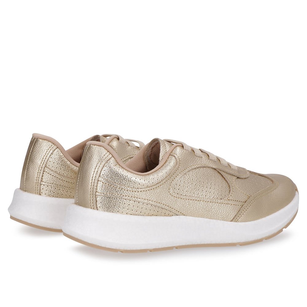Tênis Dourado Couro Cadarço Elástico Dourado 3