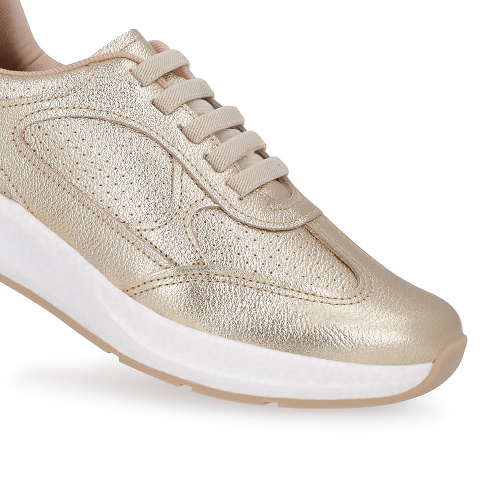 Tênis Dourado Couro Cadarço Elástico Dourado 4
