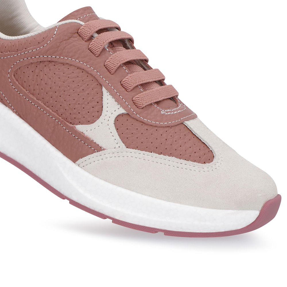 Tênis Rosa Couro Cadarço Elástico Rosa 4