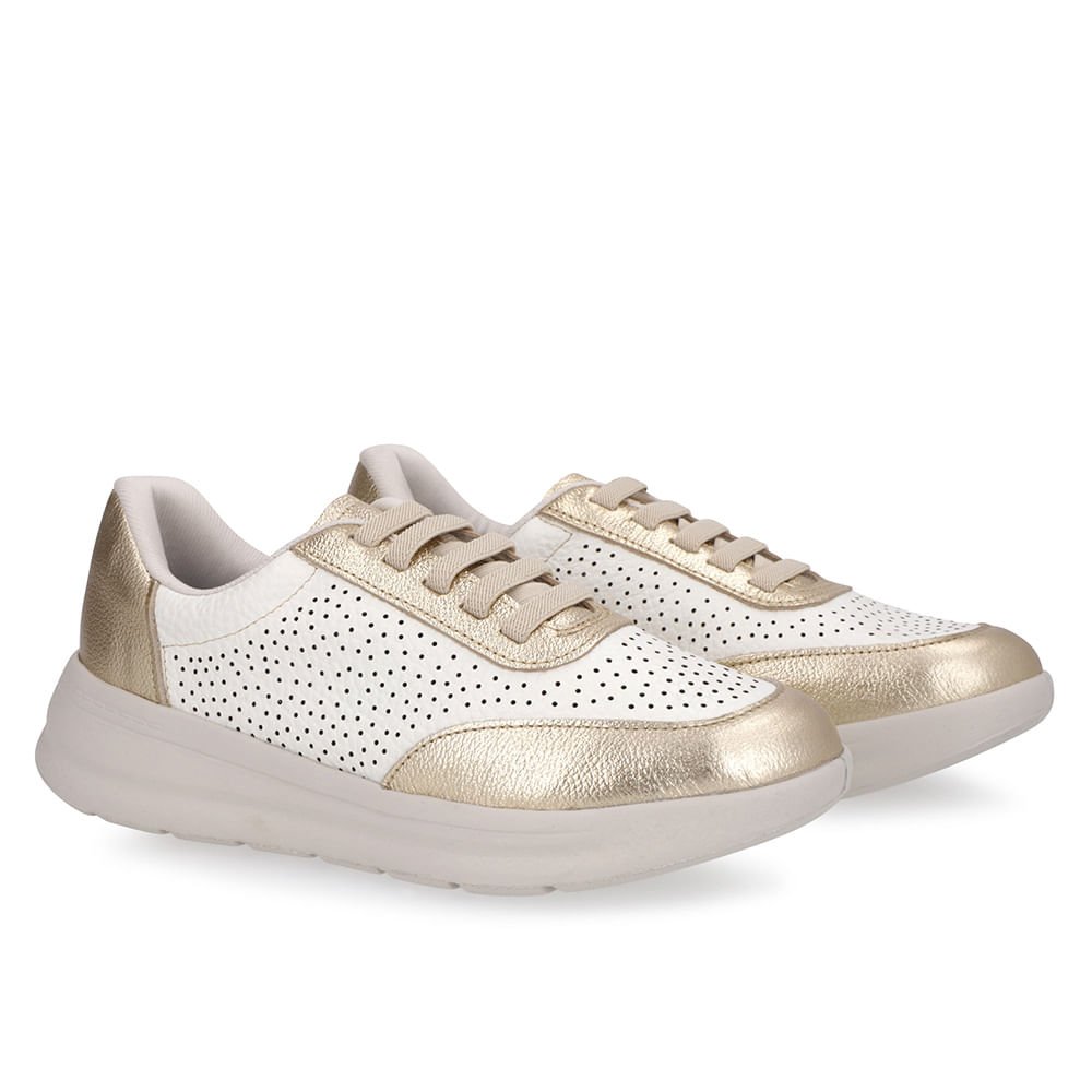 Tênis Urbano Dourado Couro Furos Dourado 2