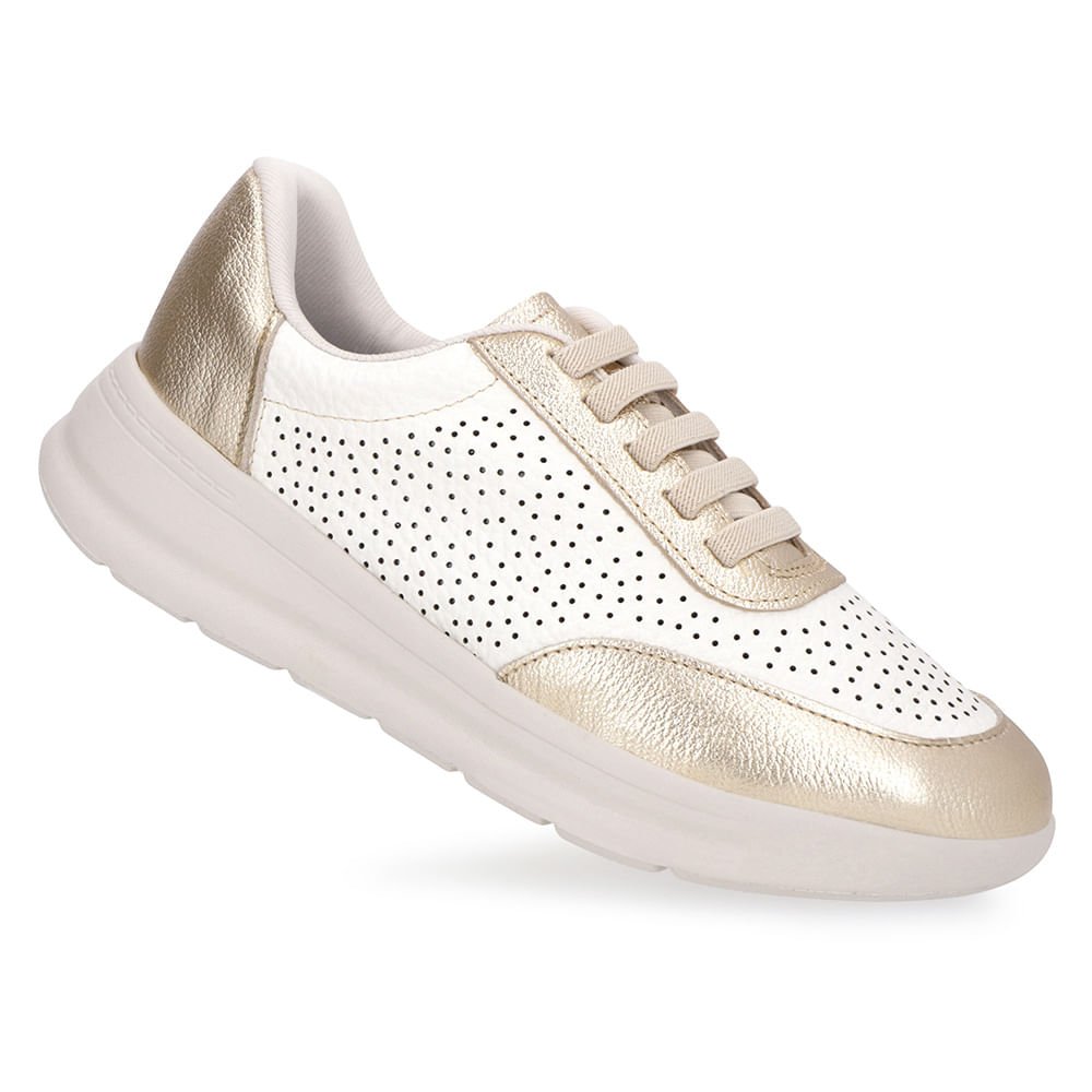Tênis Urbano Dourado Couro Furos Dourado 4