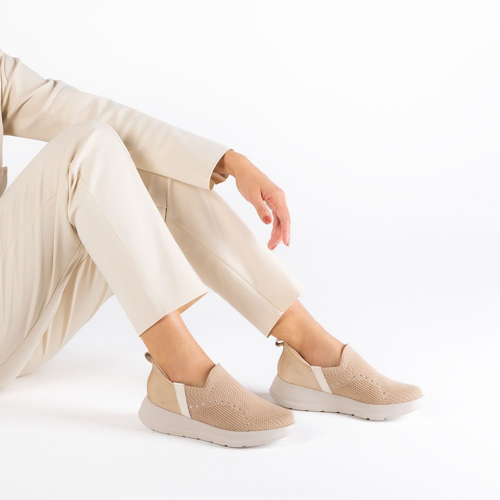 Tênis Branco Marfim Tricot Strass Branco 4