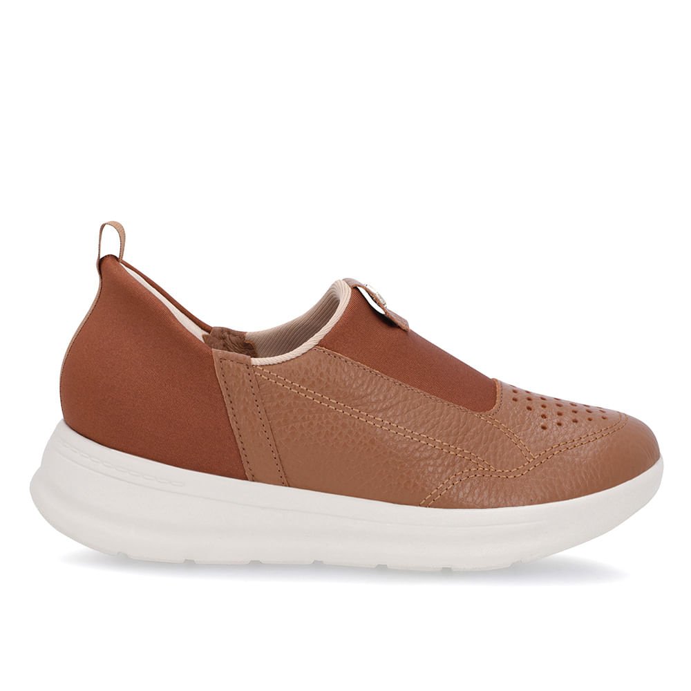 Tênis Casual Marrom Couro Detalhe Elastano