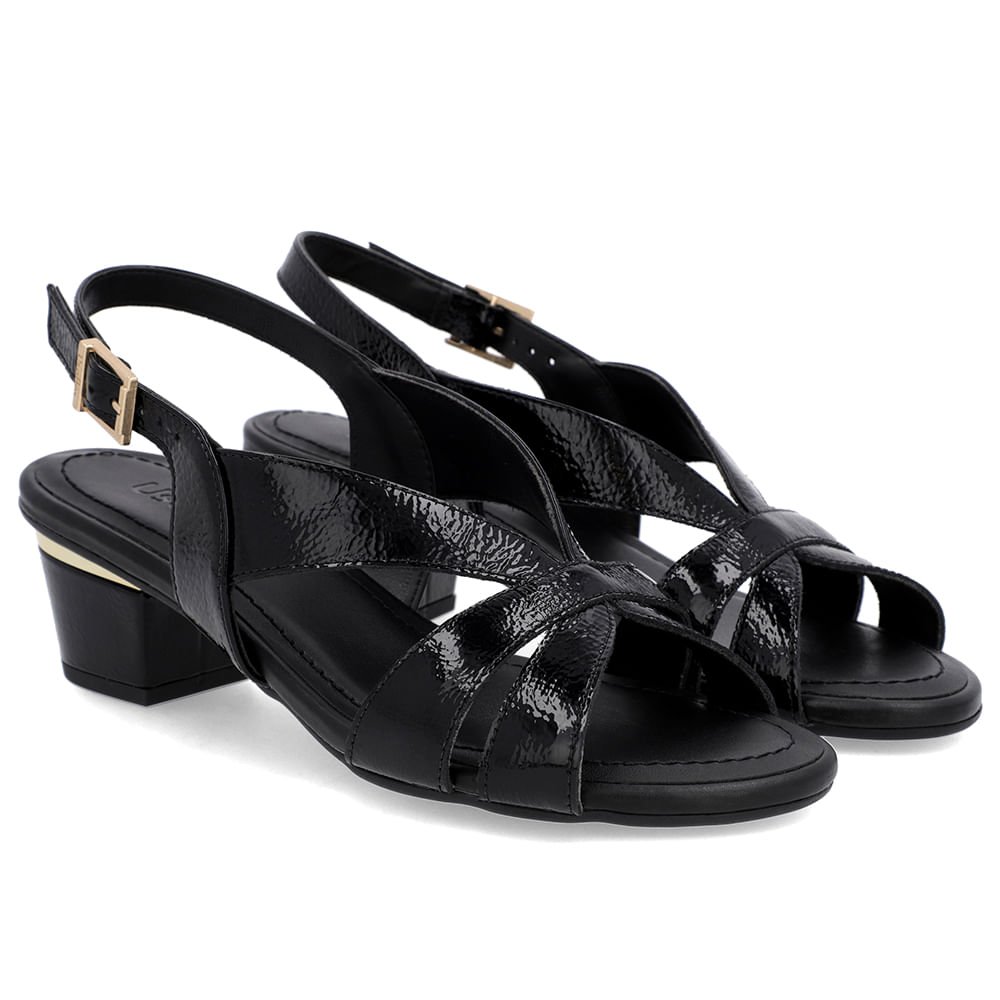 Sandália Verniz Preta Detalhe Dourado Dourado 2
