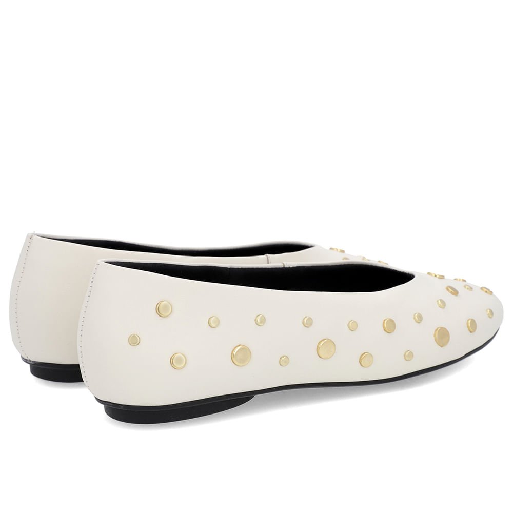 Sapatilha Branca Marfim Couro Rebite Branco 3