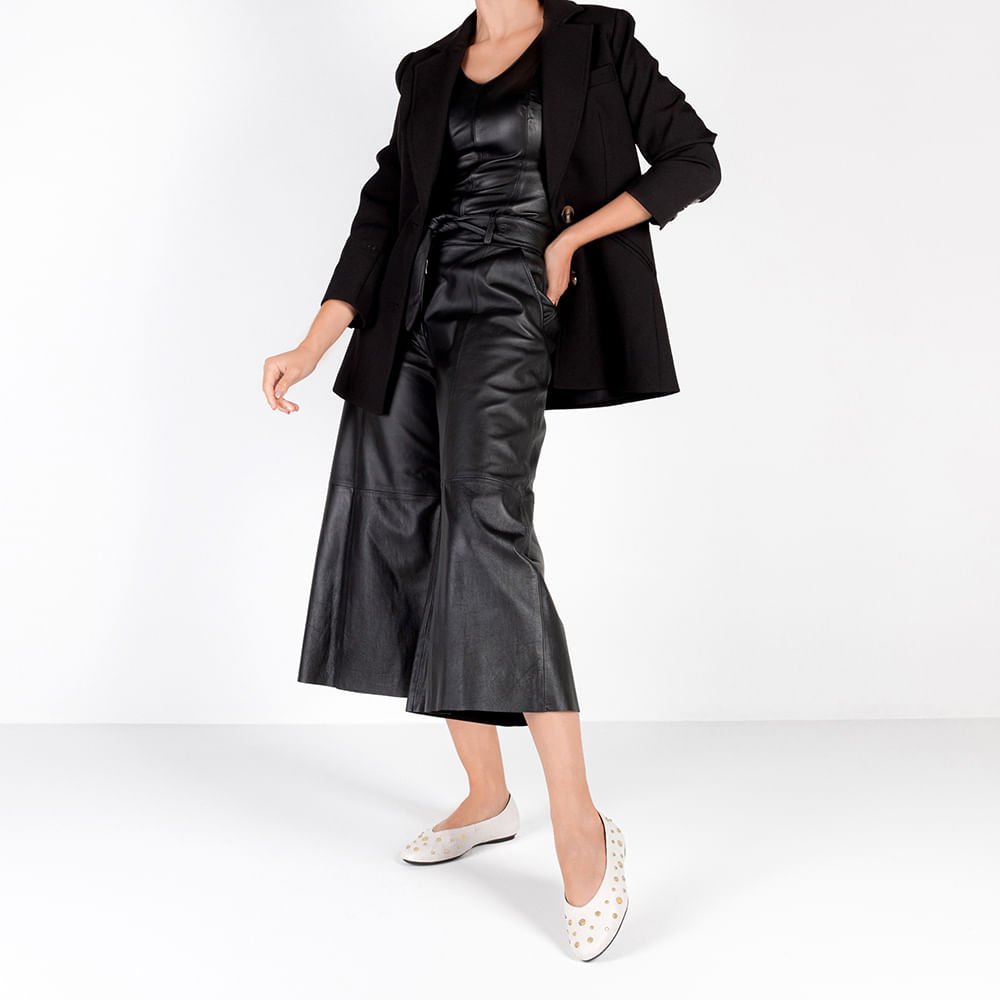 Sapatilha Branca Marfim Couro Rebite Branco 4