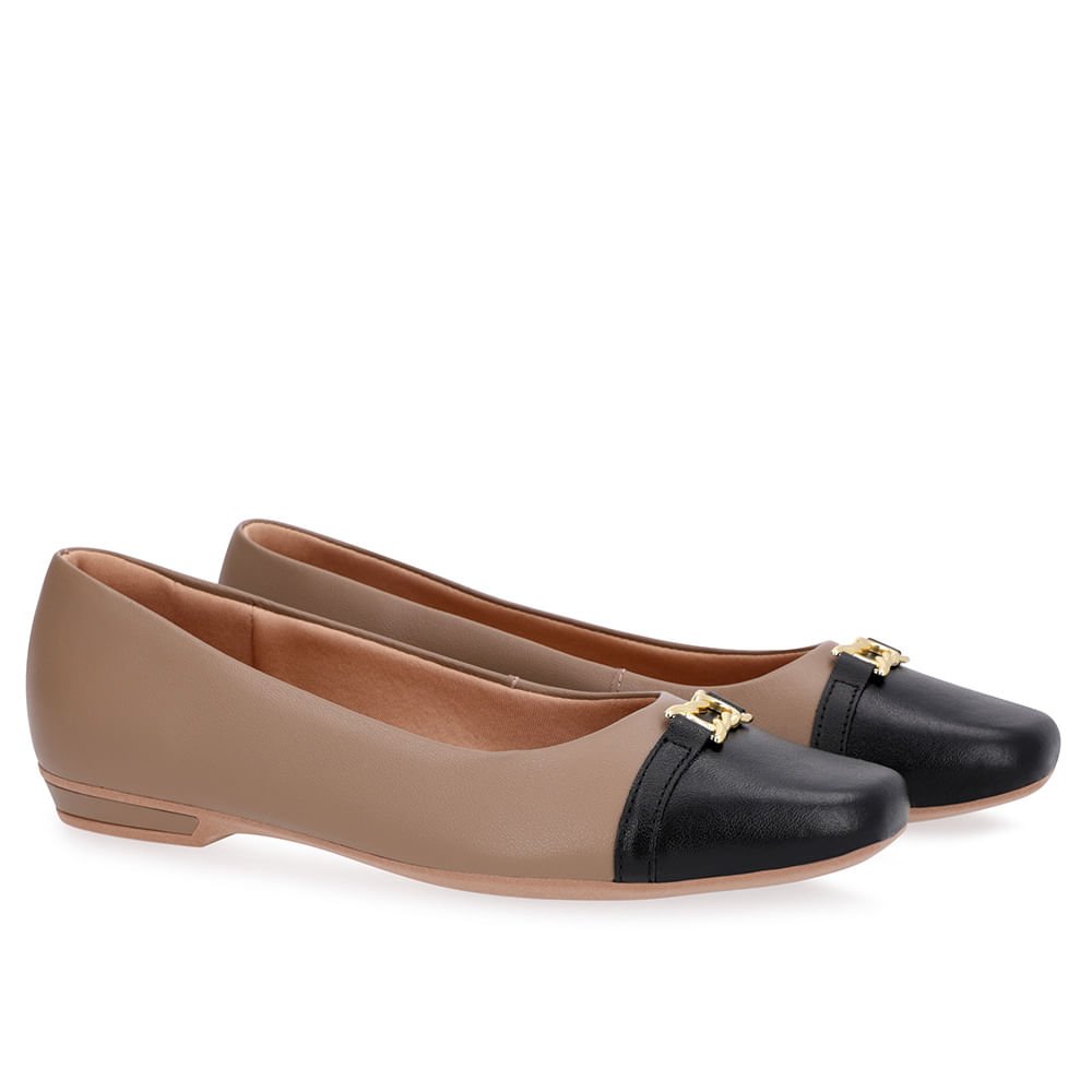 Sapatilha Marrom Couro Bico Preto Marrom/Preto 2