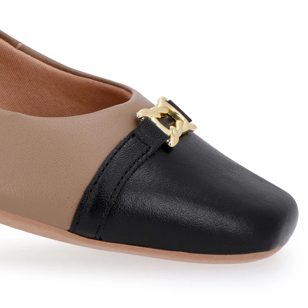 Sapatilha Marrom Couro Bico Preto Marrom/Preto 4