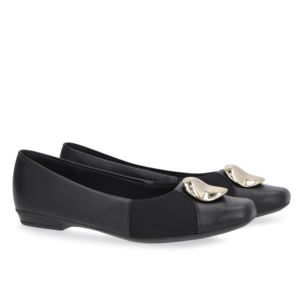 Sapatilha Preta Couro Lateral Tecido Preto 2