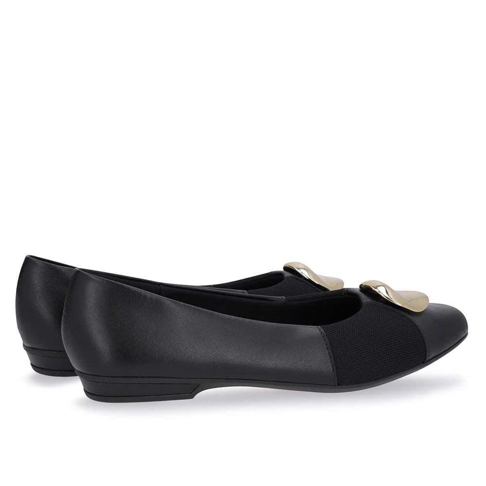 Sapatilha Preta Couro Lateral Tecido Preto 3