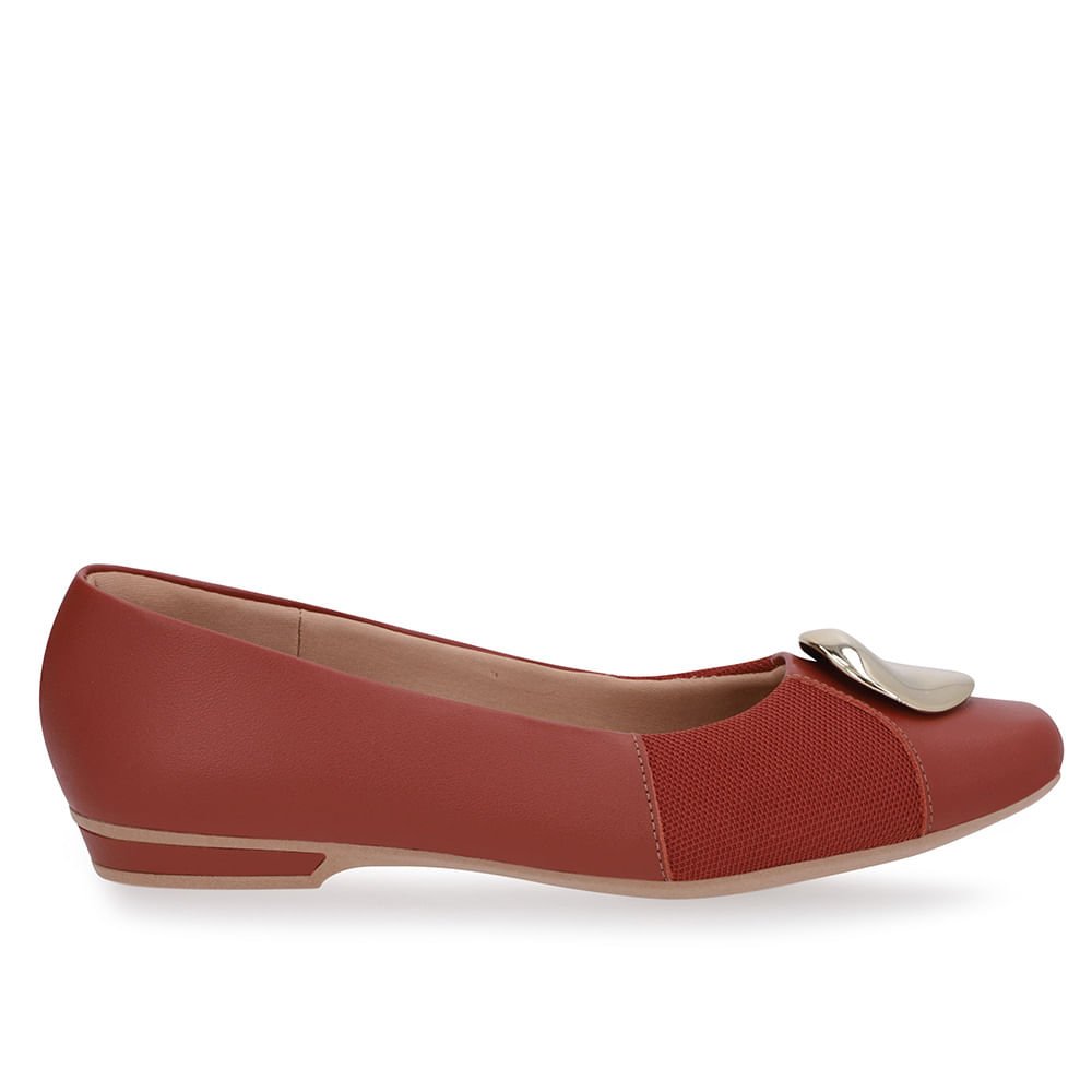 Sapatilha Marrom Couro Lateral Tecido