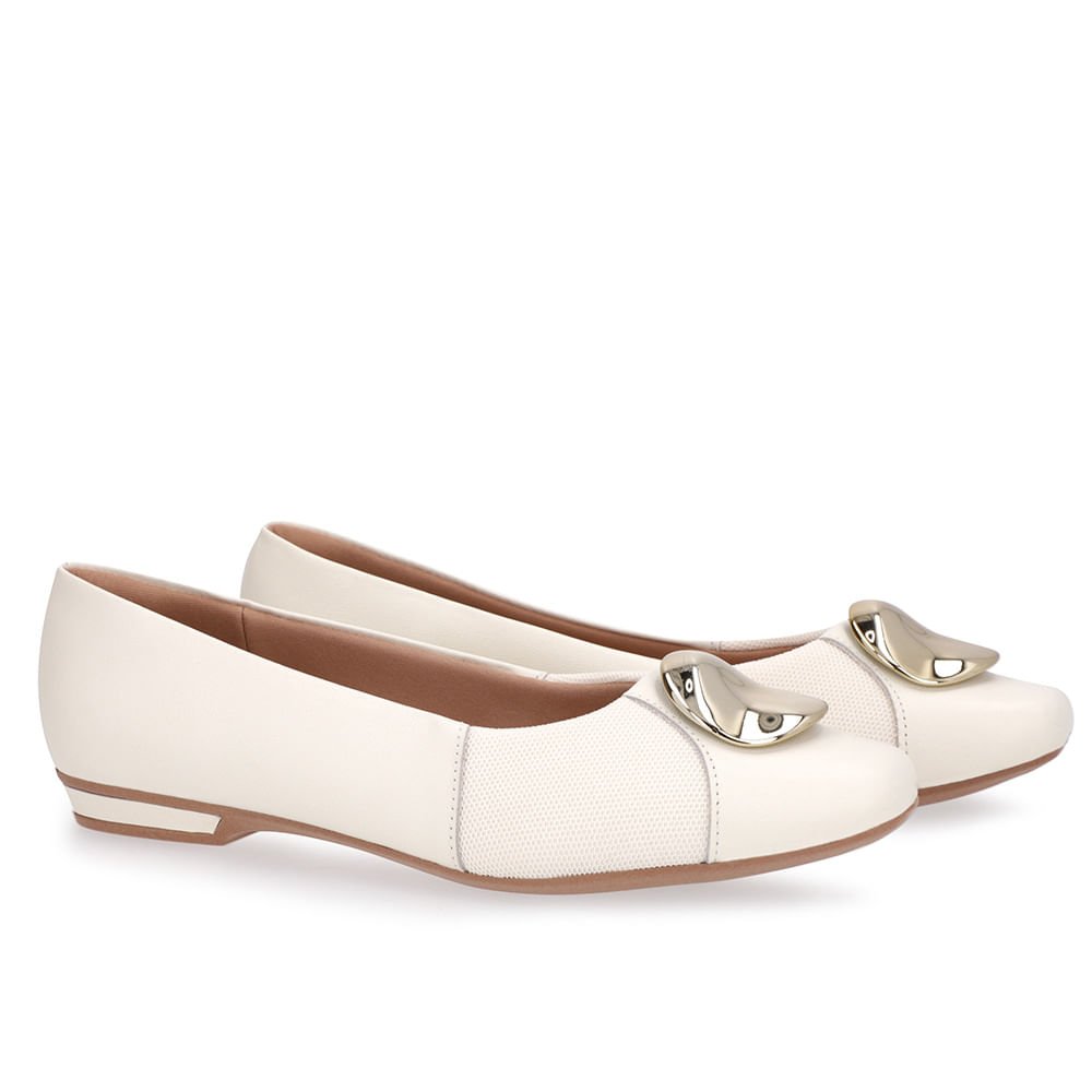 Sapatilha Branca Marfim Couro Lateral Tecido Branco 2