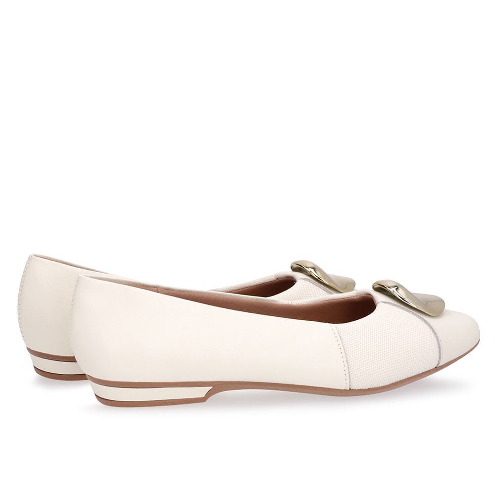 Sapatilha Branca Marfim Couro Lateral Tecido Branco 3