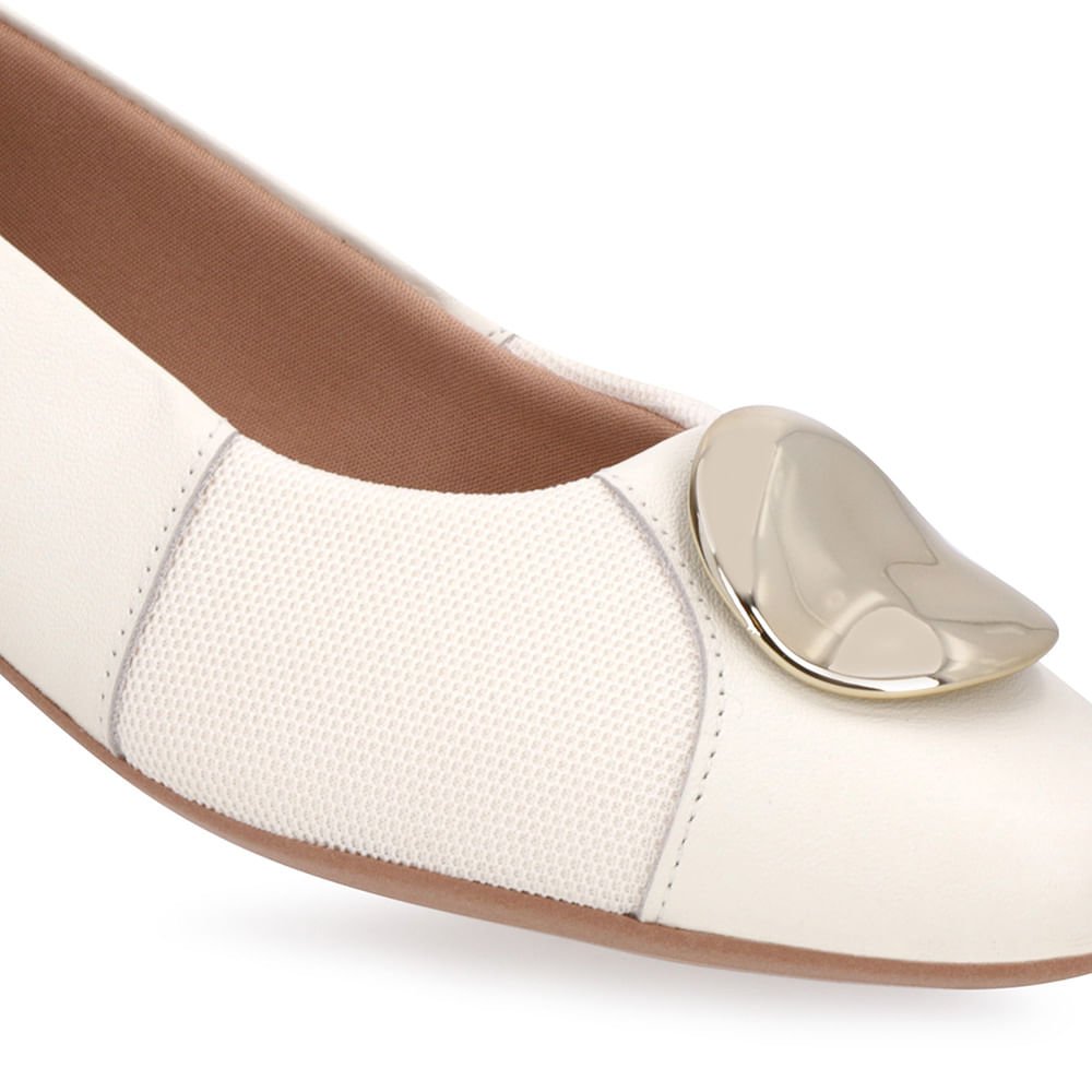 Sapatilha Branca Marfim Couro Lateral Tecido Branco 4