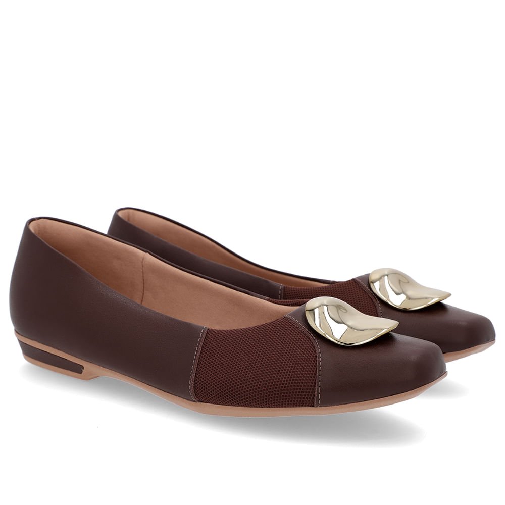 Sapatilha Marrom Couro Lateral Tecido Marrom 2