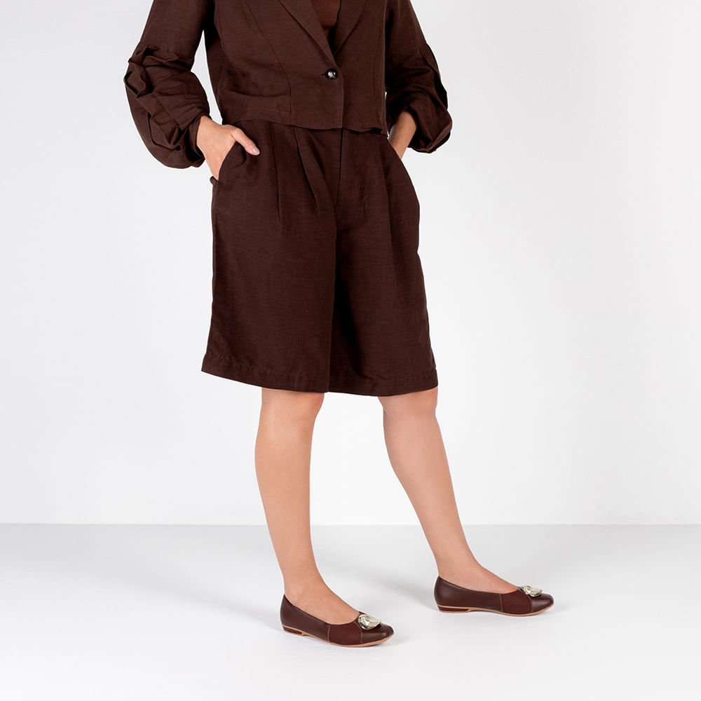 Sapatilha Marrom Couro Lateral Tecido Marrom 4