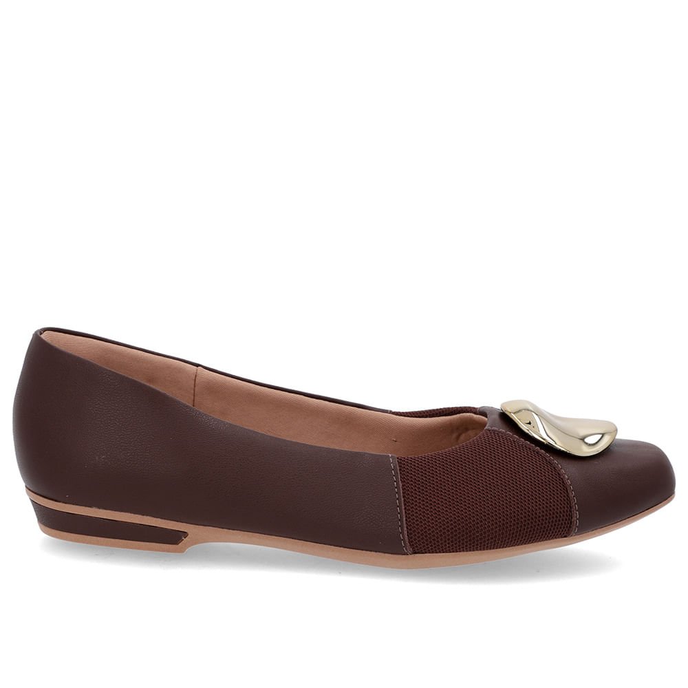 Sapatilha Marrom Couro Lateral Tecido